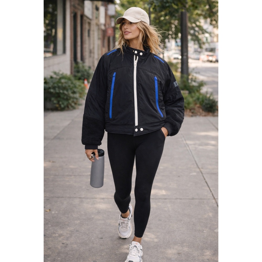 FP Movement by Free People Black Ski & Snow Jacket with Blue Accents